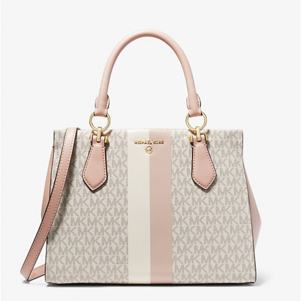 ✨✨NEW✨✨Marilyn Medium Logo Stripe Satchel.✨✨VANILLA/SOFT PINK - Picture 1 of 5
